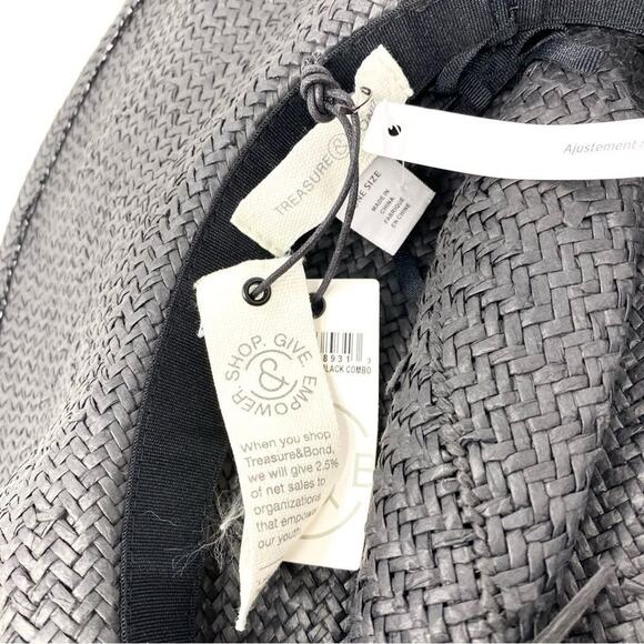 NEW Treasure & Bond Black Lace Print Straw Large Floppy Beach Boho Summer Hat - Picture 4 of 5